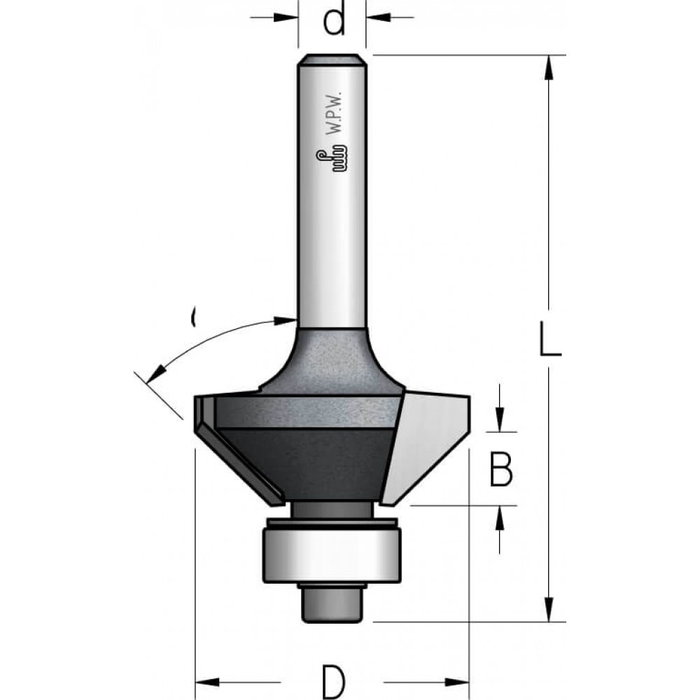 Фреза WP HSL1505 фаска угловая 15 гр Z2 D B6,5 хвостовик 8