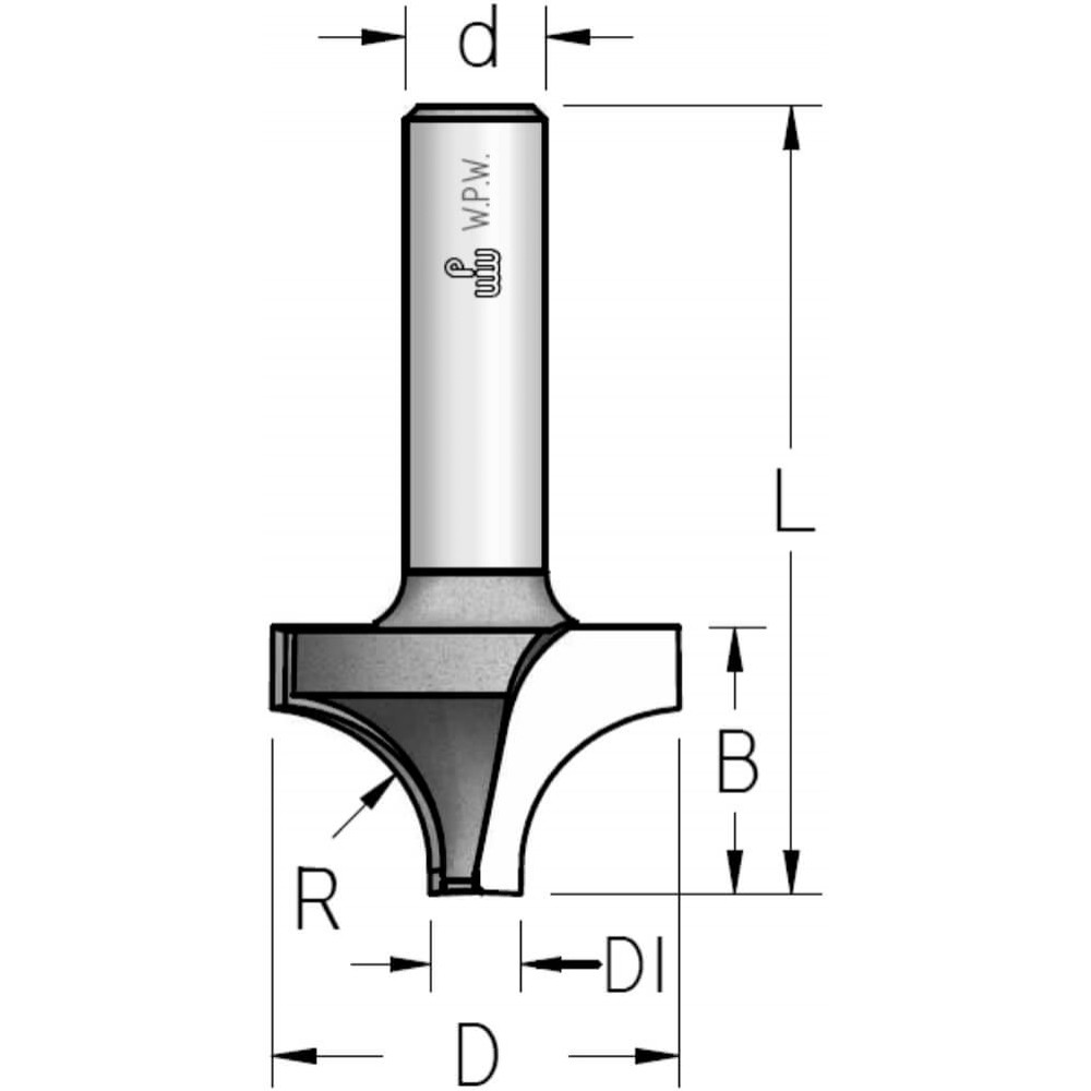 Фреза WPW RV12002 радиусная врезная R12,7 D35 B25 хвостовик 12