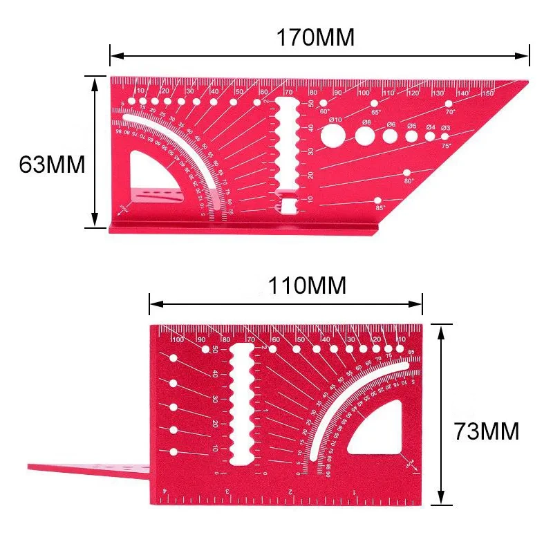 Угольник разметочный многофункциональный 170 мм алюминиевый V-образный метрический с транспортиром